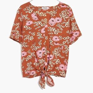 Madewell Novel Tie-Front Top in Hillside Daisies Medium New No Tags Never Worn